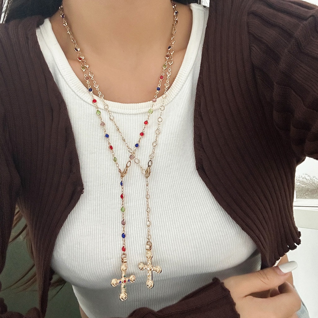 แฟชั่น Ins Boho สีสันเพทายคริสตัลสแตนเลสสร้อยคอจี้ Choker Chain เครื่องประดับของขวัญวันหยุดสําหรับผู้หญิงอุปกรณ์เสริม