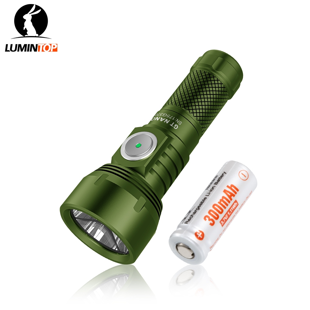 Lumintop GT NANO V3.0 สีเขียวสีแดงไฟฉายพกพาขนาดเล็กพร้อมแบตเตอรี่ 10280 ไฟฉายระยะไกล 400 เมตร 700 ลู