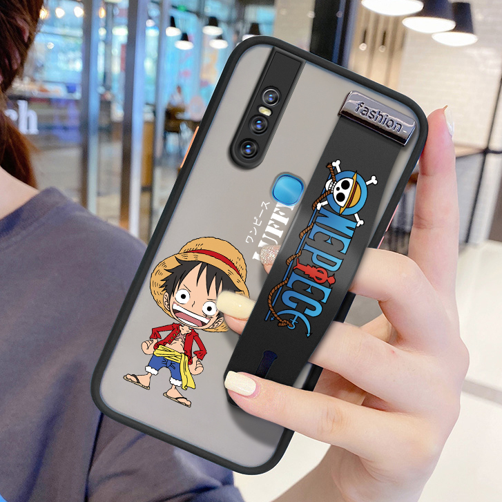 For Vivo V15 V17 Pro S1 V11i V11 Pro โทรศัพท์มือถือ(พร้อมสายรัดข้อมือ) OnePiece Luffy การ์ตูนกันกระแทก Frosted กลับป้องกันเลนส์เต็มรูปแบบเคสใส่โทรศัพท์