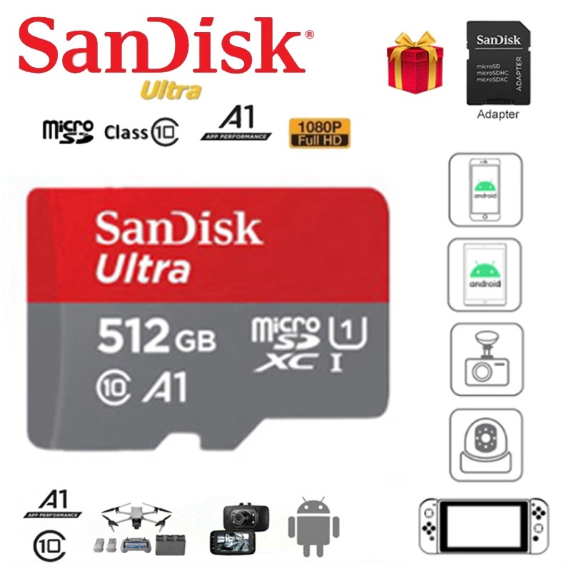 Sandisk MicroSD Cardการ์ดหน่วยความจำวิดีความเร็วสูงสุด 150 MB/s ความจุ256/128/512GB Memory Card เมมโมรี่การ์ด TF Card แท๊บเล็ต Tablet พิเศษสำหรับกล้องวงจรปิด CCTV，Dash Cam และ Camera SD Card