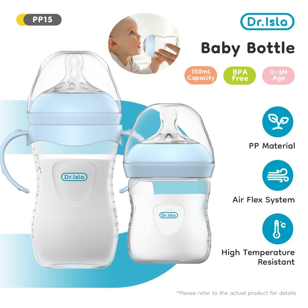 Dr.isla ขวดนม ขวดนมเด็ก ขวดนมคอกว้าง 5oz/11oz ป้องกันอากาศเข้า กันสำลัก foodgrade - Anti Colic Baby Bottle PP15