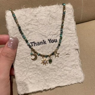 Retro ins Boho Star Moon ลูกปัดจี้สร้อยคอ Choker Chain เครื่…