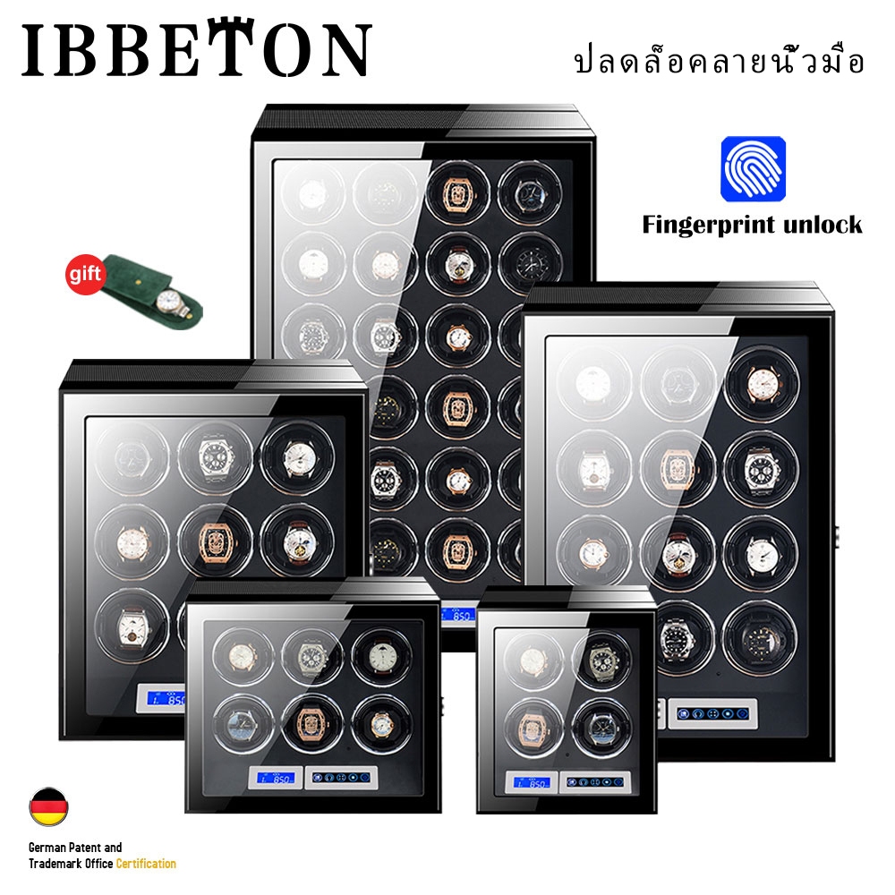 Watch Winder กล่องไม้เก็บนาฬิกาข้อมืออัตโนมัติ หน้าจอสัมผัส LCD ปลดล็อกด้วยลายนิ้วมือ แบรนด์หรู 4 6 9 12 24