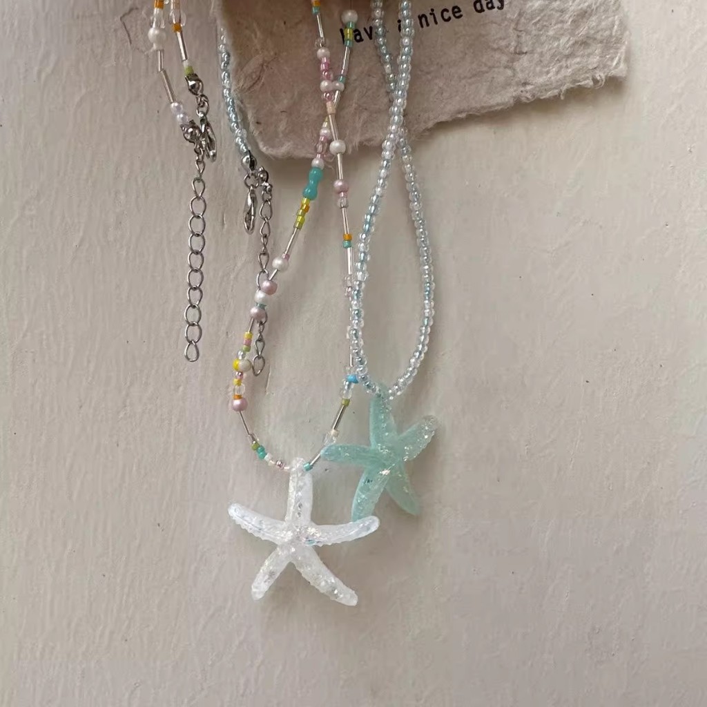 แฟชั่น Dopamine สีสันลูกปัด Star จี้สร้อยคอ Choker Chain เครื่องประดับของขวัญวันหยุดสําหรับผู้หญิงอุปกรณ์เสริม
