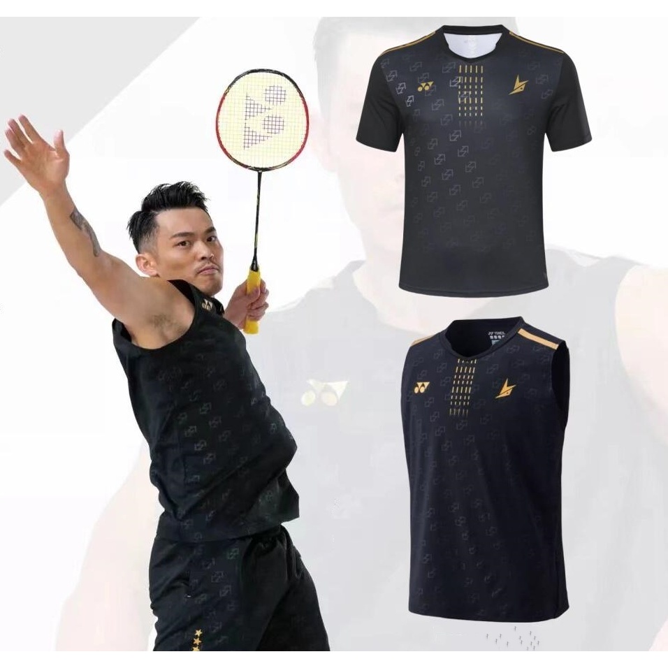 เสื้อแบดมินตัน โยเน็กซ์ เสื้อหลินแดนชุดแข่งขันแห้งเร็วของผู้ชายหลวมและสบายเสื้อกั๊กแขนกุดและชุดแบดมินตันแขนสั้น