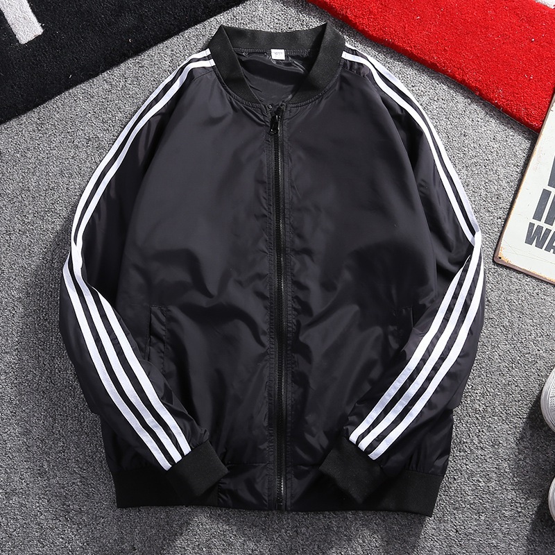 เสื้อแจ็คเก็ตแขนยาวสไตล์เกาหลี แต่งแถบข้าง กันลม กันแดด