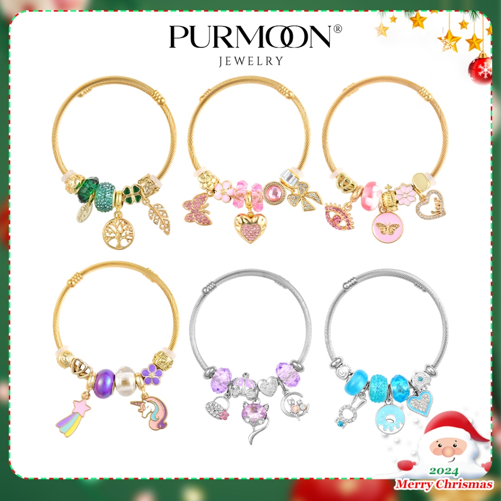 Purmoon สร้อยข้อมือผู้หญิงปรับ Purmoon Lucky Collection Besties น้องสาว Sis Purmoon Lucky สร้อยข้อมือสําหรับสาว Lucky Charm กําไลน่ารักวันเกิดทุกวันหญิง
