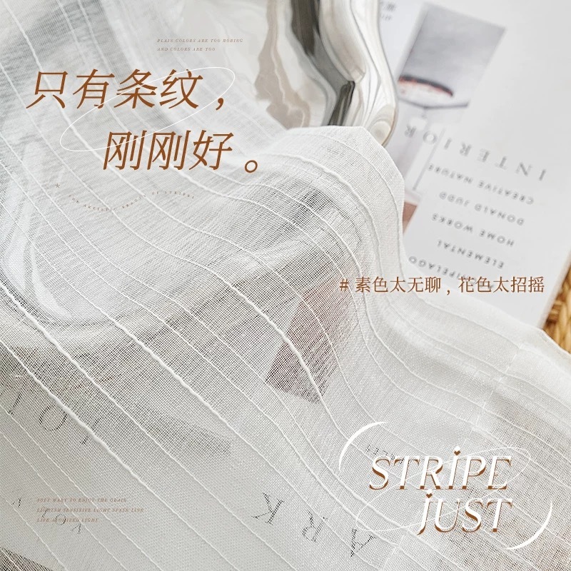 Simplicity Stripe สีขาว Sheer Day ผ้าม่านสําหรับห้องนั่งเล่นบานเลื่อนประตูหน้าต่างแผง Langsir ผ้าม่านโมเดิร์น Tulle Voile สําหรับห้องนอน