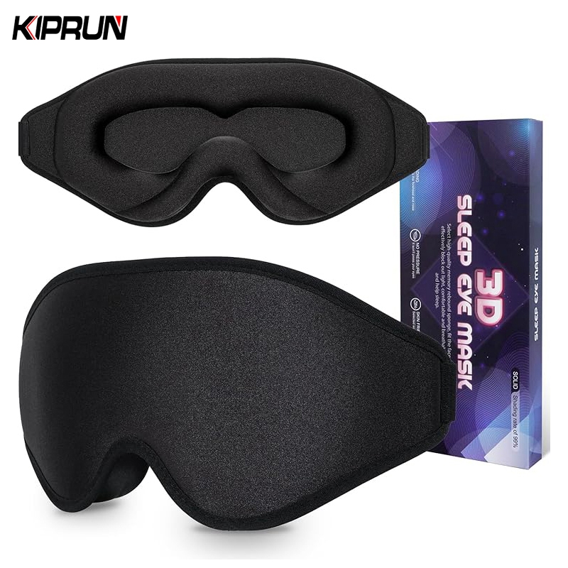Kiprun Sleep Mask , 3D Eye Mask สําหรับนอนหลับ, 100% Light Blocking Eye Covers พร้อมสายปรับได้, Memory Foam Zero Eye Pressure Blindfold Eyepatch