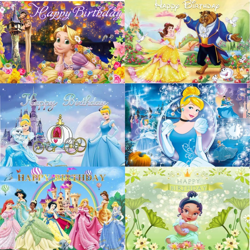 150*100ซม ดิสนีย์ เจ้าหญิง สโนว์ไวท์ เบลล์ ราพันเซล‌ Cinderella Girls วันเกิดการถ่ายภาพพื้นหลัง Party Decors Baby Shower Photo Studio ฉากหลัง