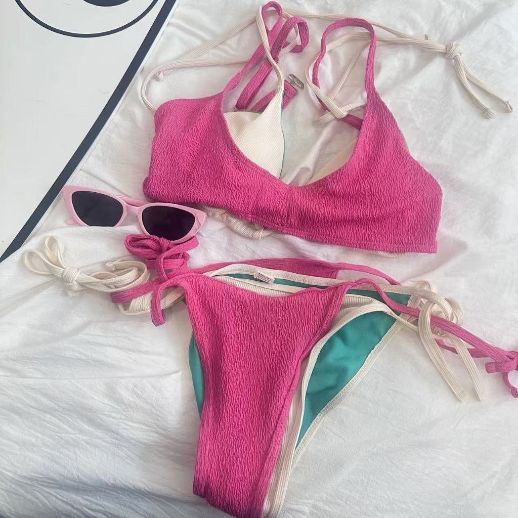 ส่งไวจากไทย บิกินี่ชุดว่ายน้ํา บิกินี่4ชิ้น bikini sexy ผูกคอ ชุดไปทะเล ผ้าว่ายน้ำพรีเมียม