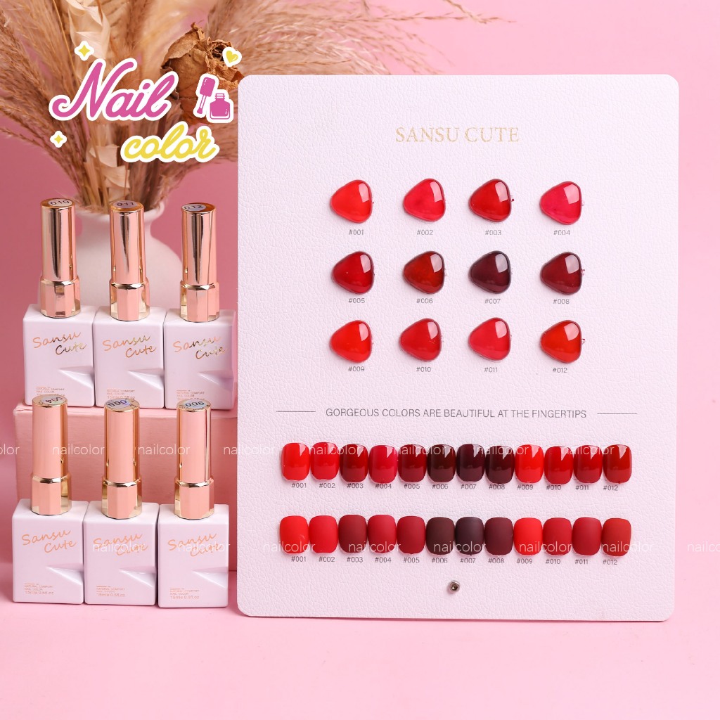 [คลังสินค้าพร้อม] 12 สี ยาทาเล็บสีแดงกาวชุดแต่งเล็บ (เล็บซันซู) ยาทาเล็บสีขาวเบอร์กันดีฟรีการ์ดสี