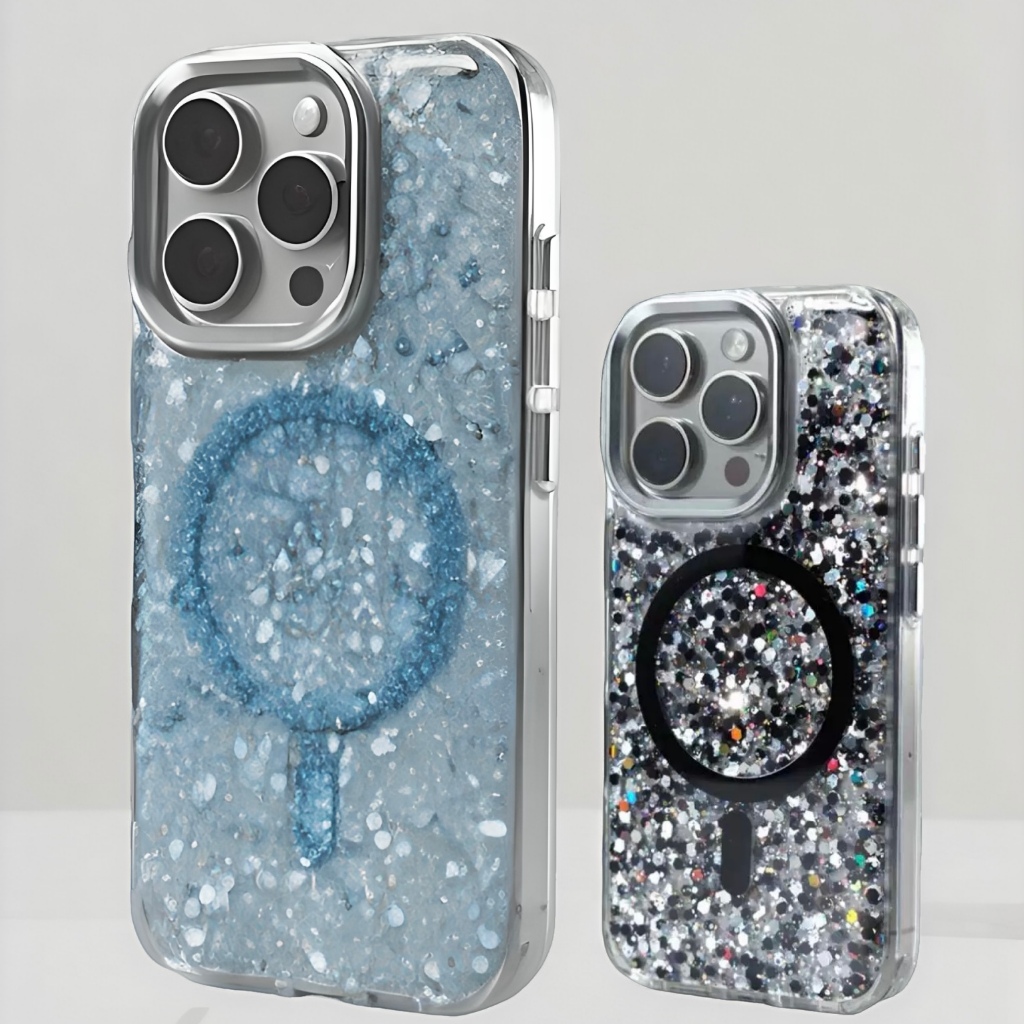 【ผงแวววาวขั้นสูง/อะคริลิค hard case/สีดําเ】เคส ข้ากันได้กับ Iphone 11 12 13 14 15 16 pro max case