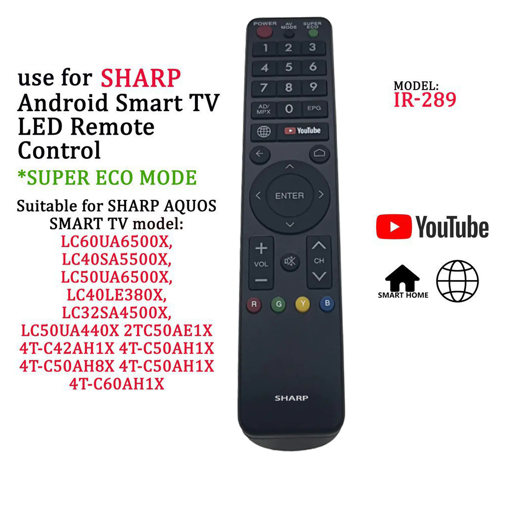Remote รีโมททีวี SHARP LCD Smart TV รีโมท IR-289 GB234WJSA GB275WJSA GB289WJSA GA364WJSA  GB254WJSA 