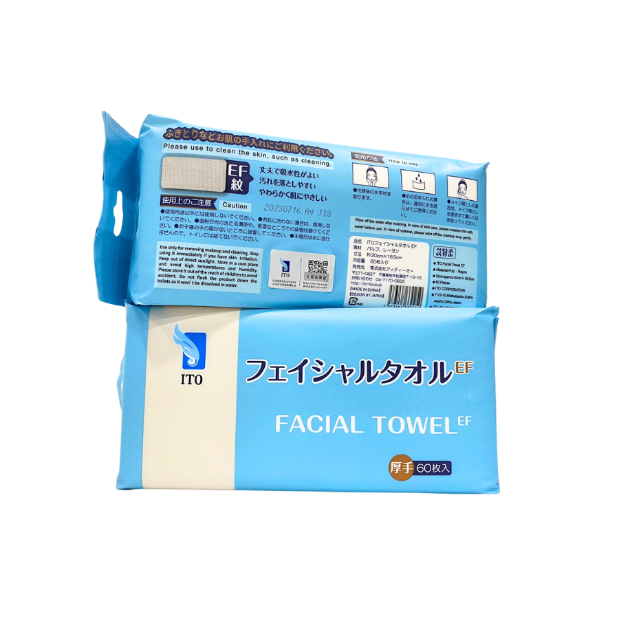 ITO ผ้าขนหนูเช็ดหน้า EF 60 แผ่น/แพ็ค (หนา) เพิ่มความหนา ใช้ได้ทั้งครอบครัว อ่อนโยน ไม่ระคายเคือง