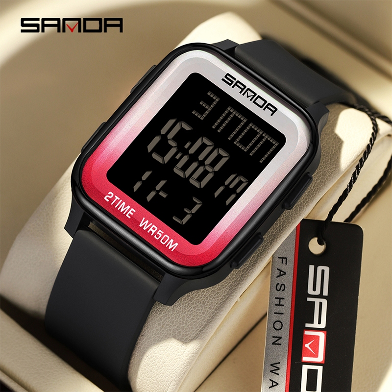 Sanda 6211/in stock กันน้ํา LED Digital Military Men นาฬิกาแฟชั่น LED นาฬิกามัลติฟังก์ชั่นดิจิตอล