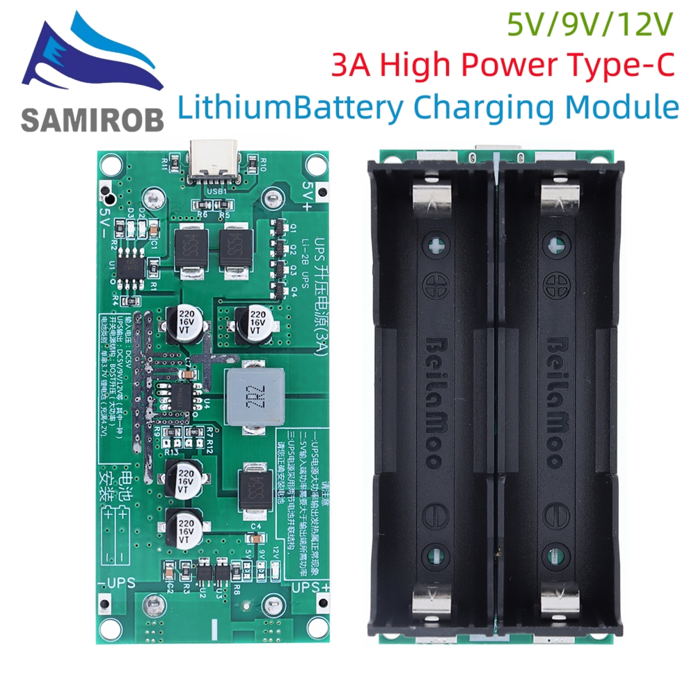 Type-c 15W 3A 18650 แบตเตอรี่ลิเธียมโมดูลชาร์จ DC-DC Step Up Booster Fast Charge UPS แหล่งจ่ายไฟ / Converter 5V 9V 12V