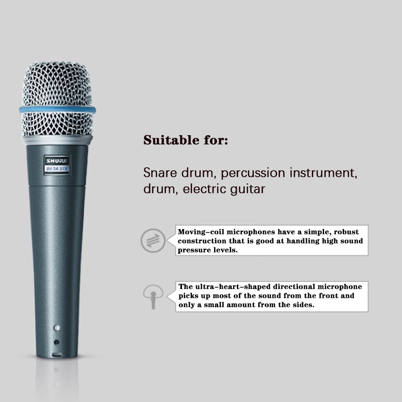 Shure BETA57A ไมโครโฟนแบบมีสายการแสดงบนเวทีร้องเพลงสดบันทึกไมโครโฟนแบบไดนามิก