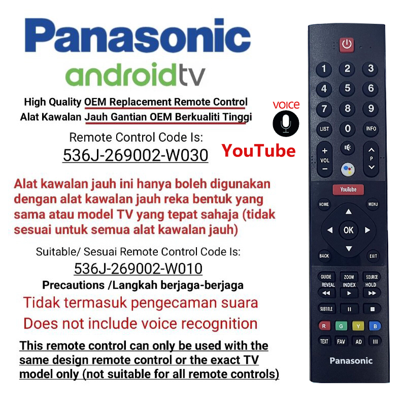 ของแท้ คำสั่งเสียง รีโมท Remote รีโมททีวี Panasonic LED LCD Smart Android TV YOUTUBE TH-55FX650V TH-