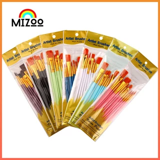 Mzioo ชุดแปรง 10 ชิ้น พู่กัน พู่กันระบายสี  พู่กันสีน้ำ พู่กันสีอะคริลิค พู่กันสีน้ำมัน Artist Brushes