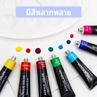 Mizoo สีอะคริลิค 12/24สี Acrylic Paint 12ml พร้อมเครื่องมือ ระบายสีDIY ระบายได้เกือบทุกพื้นผิว