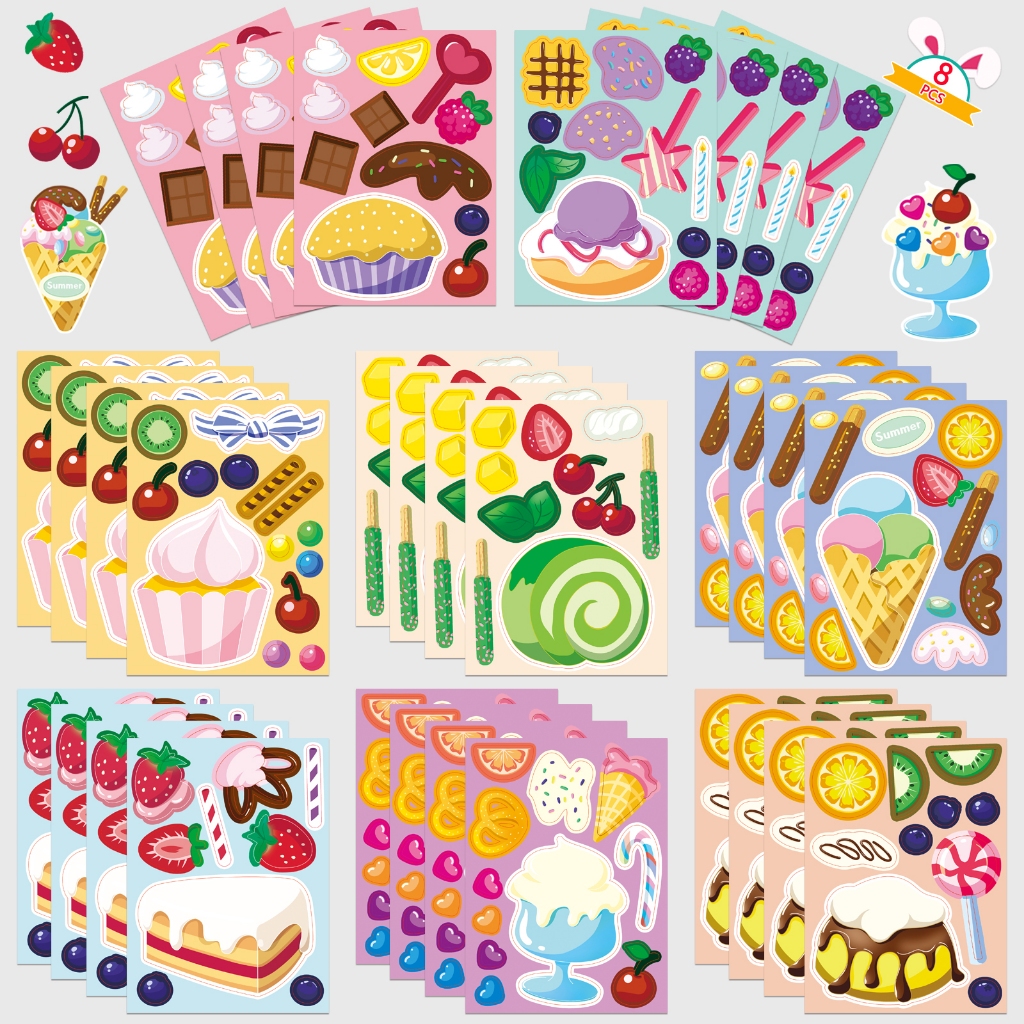 8 แผ่น Make A Face สติกเกอร์ขนมตลกเด็กการ์ตูน Parent-child Interaction ปริศนา DIY สติกเกอร์สําหรับแล็ปท็อป/โทรศัพท์