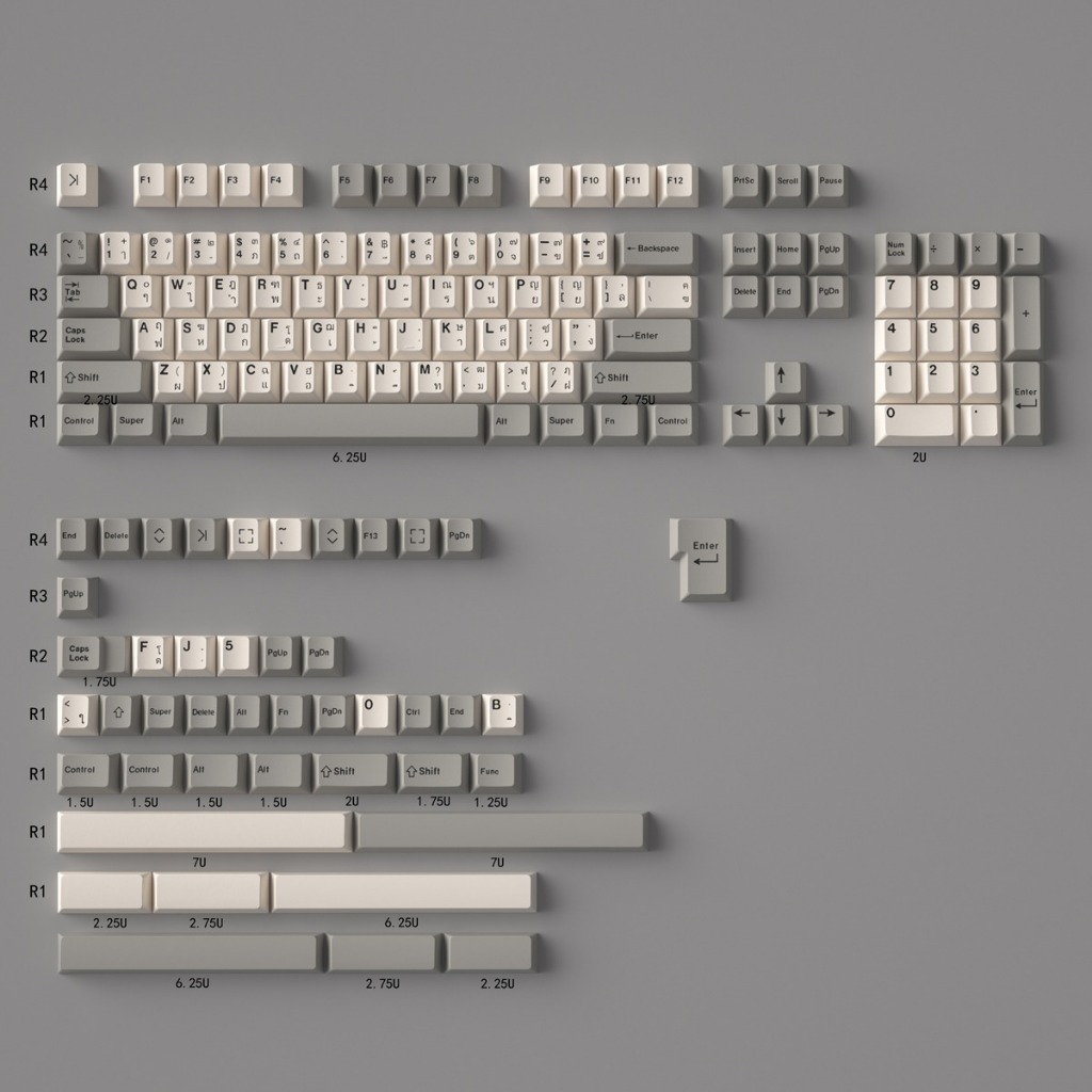 -LW- Minimalist Desert PBT Keycaps CHERRY Profile คีย์บอร์ดเครื่องกลสกุลเงิน Phonetic/ญี่ปุ่น/ไทย Ke