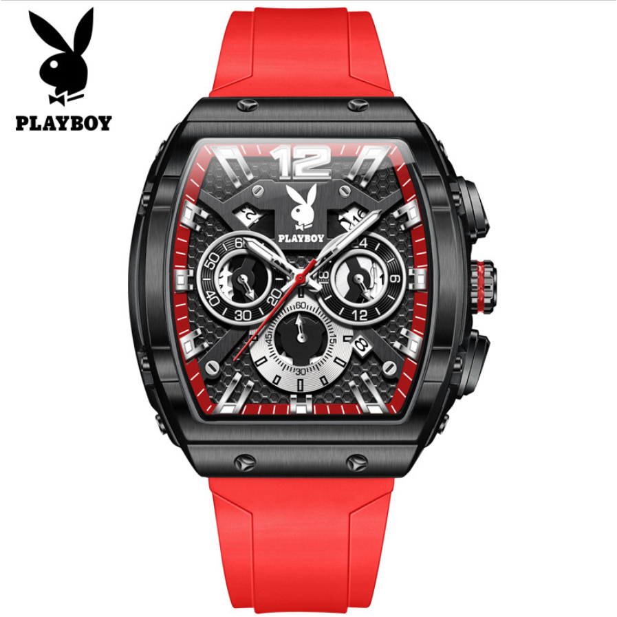 Playboy 3075 Fashion Casual Barrel-Shaped Quartz Watch Luminous Mens Watch (ฟรีกล่องนาฬิกาประณีต)
