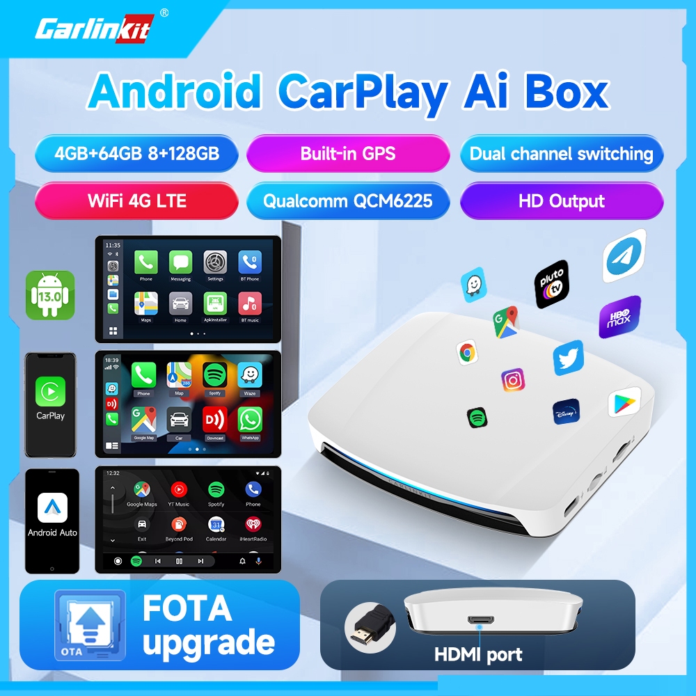Carlinkit ai box UHD HDMI รองรับ Carplay ai box Android 13 8+128G wireless carplay adapter SDM660 Qualcomm 8 Core android auto wireless สำหรับรถยนต์ที่มี Apple CarplayและAndroid auto