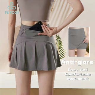 FUYOGI Sports Skirt Tennis Yoga High Waist Lined Fitness Pleated Quick-Drying Solid Color Skin-friendly