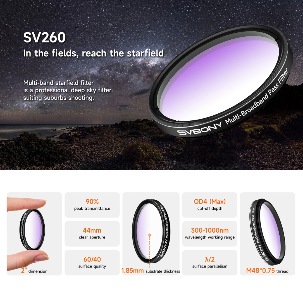 Svbony sv260 Multi-Bandpass Filter มลภาวะแสง 6 ระดับ 90% การส่งผลสูงสุดสําหรับการถ่ายภาพ Deep-Sky