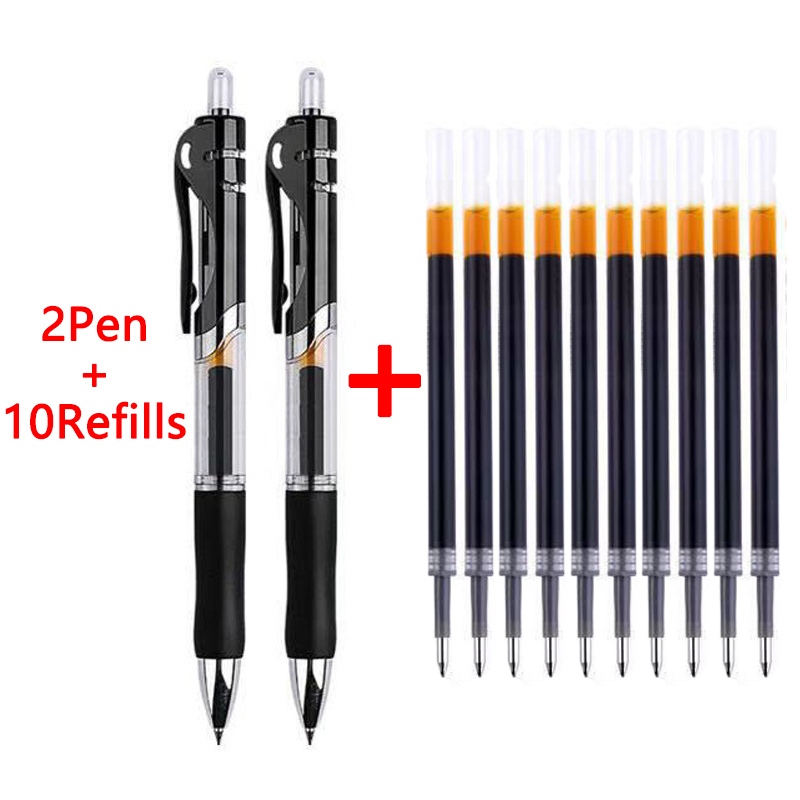 ปากกาลูกลื่นหมึกเจลสีดํา / แดง / สีฟ้าความจุขนาดใหญ่, 0.5 มม. 2 ชิ้น + 10 ชุดปากกาเจล