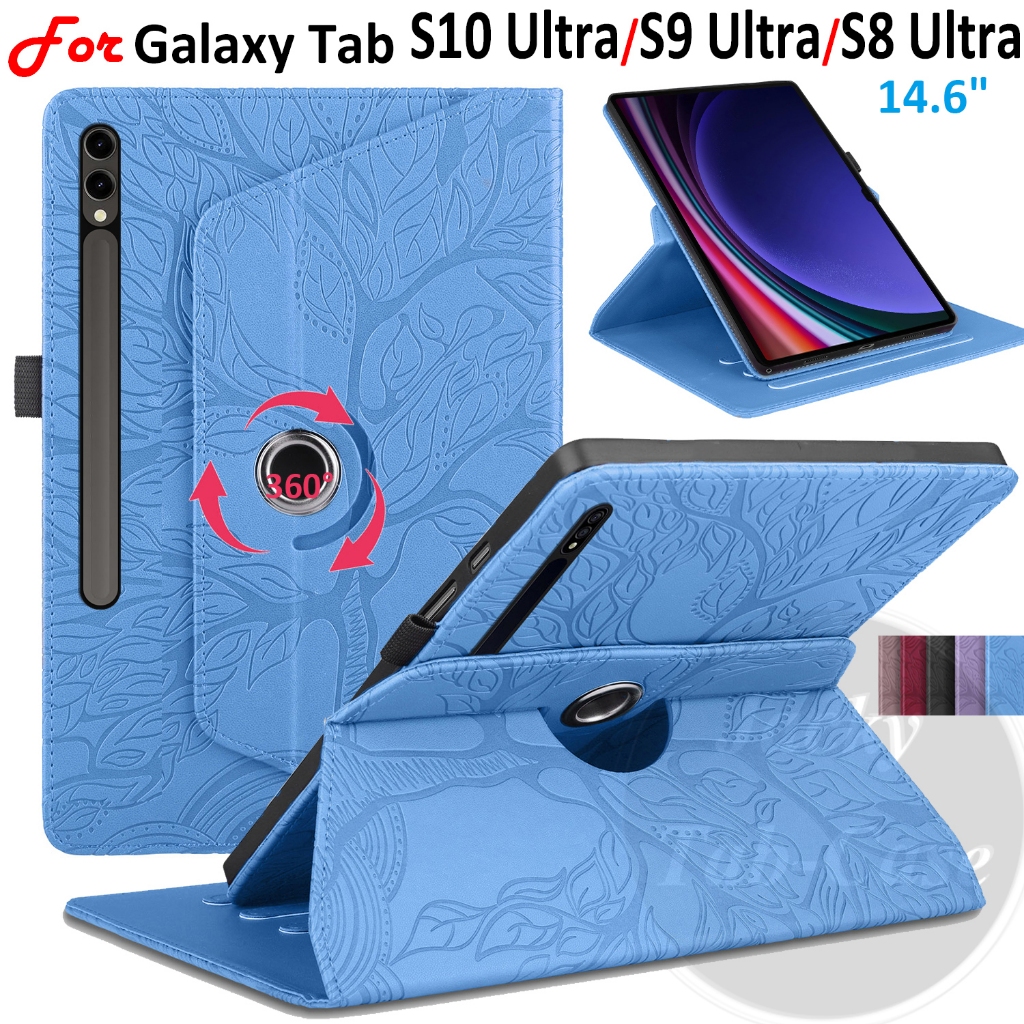 สําหรับ Samsung Galaxy Tab S10 Ultra/S9 Ultra/S8 Ultra 14.6" Wi-Fi 5G แฟชั่น 360° เคสขาตั้งหมุนได้ 3D ฝาครอบหนังสไตล์ต้นไม้ SM-X900 X906 SM-X910B SM-X916B SM-X920 SM-X926B