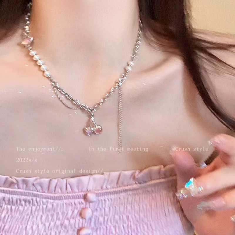 แฟชั่น Cherry Girl Pearl สร้อยคอ Splicing พู่สร้อยคอผู้หญิงเครื่องประดับของขวัญฤดูร้อน Sweet Cool Ins