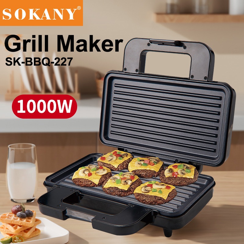 SOKANY 1000W แซนวิส ปิ้งขนมปัง เครื่องทําแซนวิช เครื่องปิ้งขนมปัง ใช้ทําแซนด์วิช สเต็ก รับประกัน1ปี