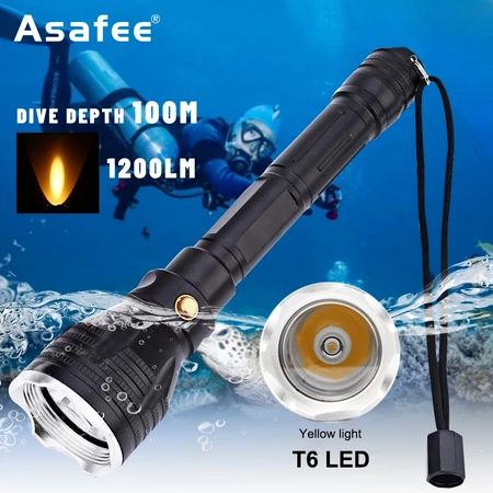 Asafee FL022D L2 ไฟฉายดําน้ํา 1200LM ไฟ LED สีขาว Super Bright Dive ความลึก 100M ไฟฉายดําน้ําโคมไฟ