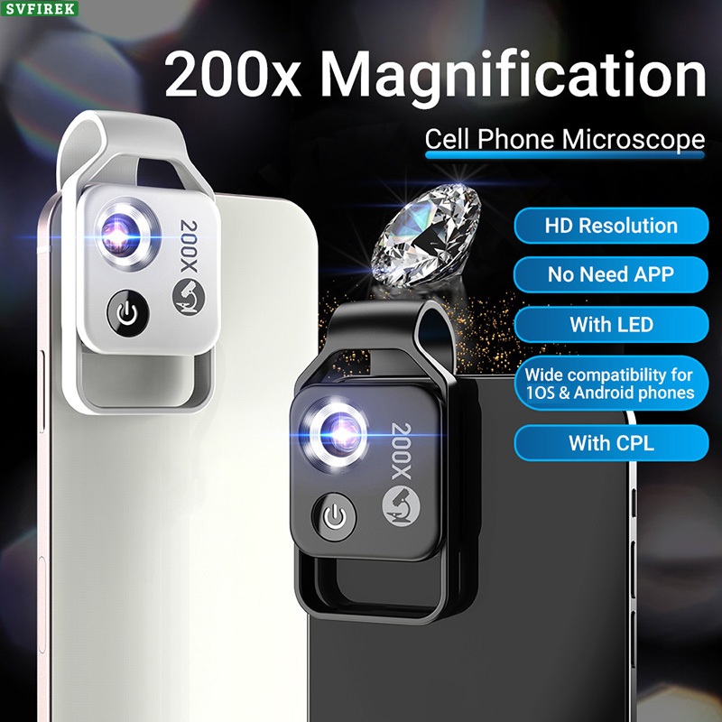 200X กล้องจุลทรรศน์โทรศัพท์มือถือ HD แว่นขยายพร้อมตัวกรองโพลาไรซ์ CPL เลนส์มาโครพร้อมไฟ LED แบบพกพาเลนส์โทรศัพท์ซูมคลิปกล้อง