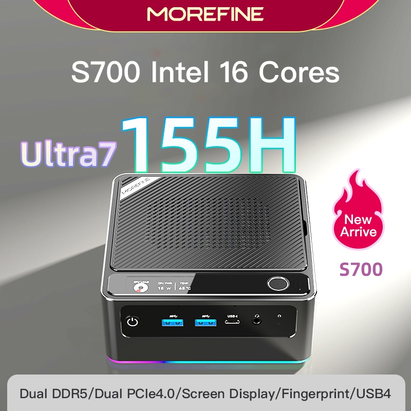 MOREFINE Mini PC S700 Intel Ultra 7 155H CPU DDR5 NVMe M.2 SSD Triple Display Output WiFi6E BT5.3 คอ