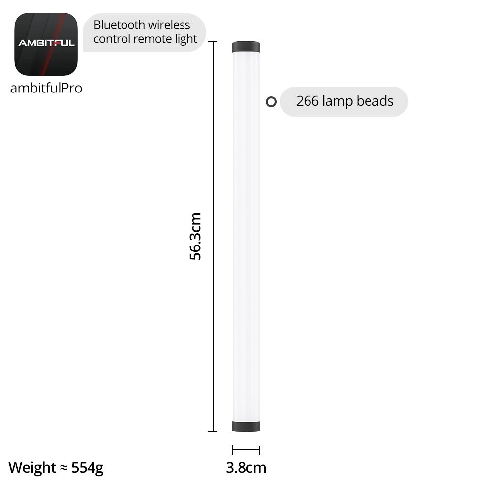 Ambitful 2500K-8500K A2 PRO A2PRO RGB Tube Light Full Color LED Video Stick Light พร้อมการควบคุมแบตเตอรี่ลิเธียมในตัวโดย APP