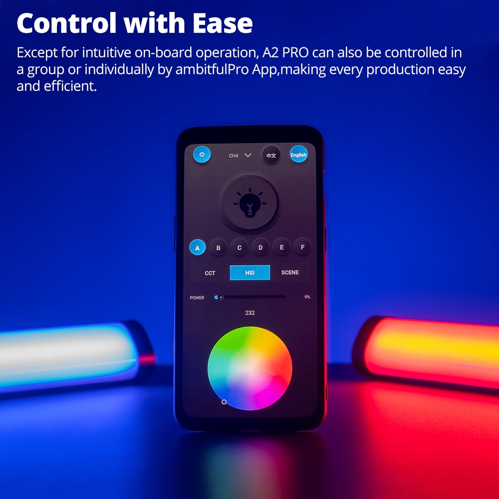 Ambitful 2500K-8500K A2 PRO A2PRO RGB Tube Light Full Color LED Video Stick Light พร้อมการควบคุมแบตเตอรี่ลิเธียมในตัวโดย APP