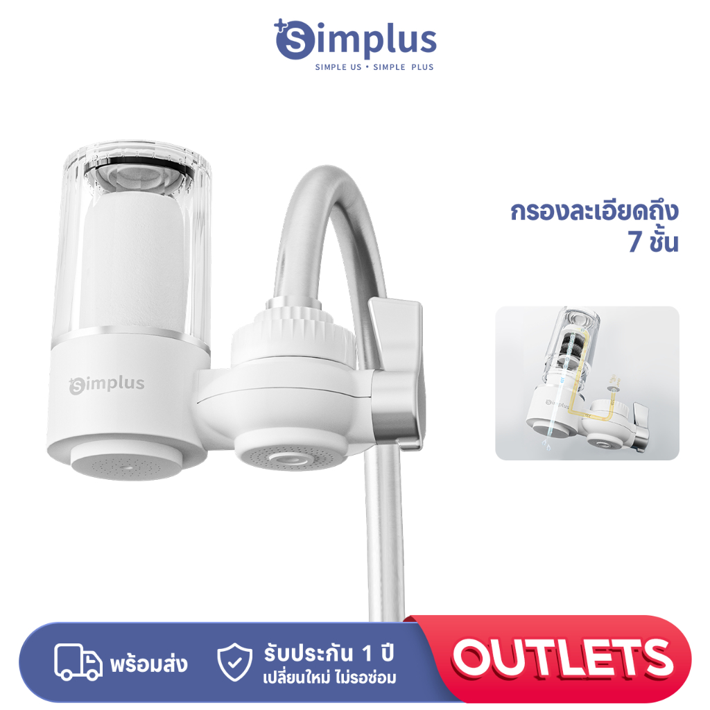Simplus เครื่องกรองต่อปลายก๊อกน้ำ กรอง 7 ชั้น องค์ประกอบตัวกรองเซรามิก ล้างทำความสะอาดได้ สำหรับใช้ในห้องครัวและห้องน้ำ JSQH005