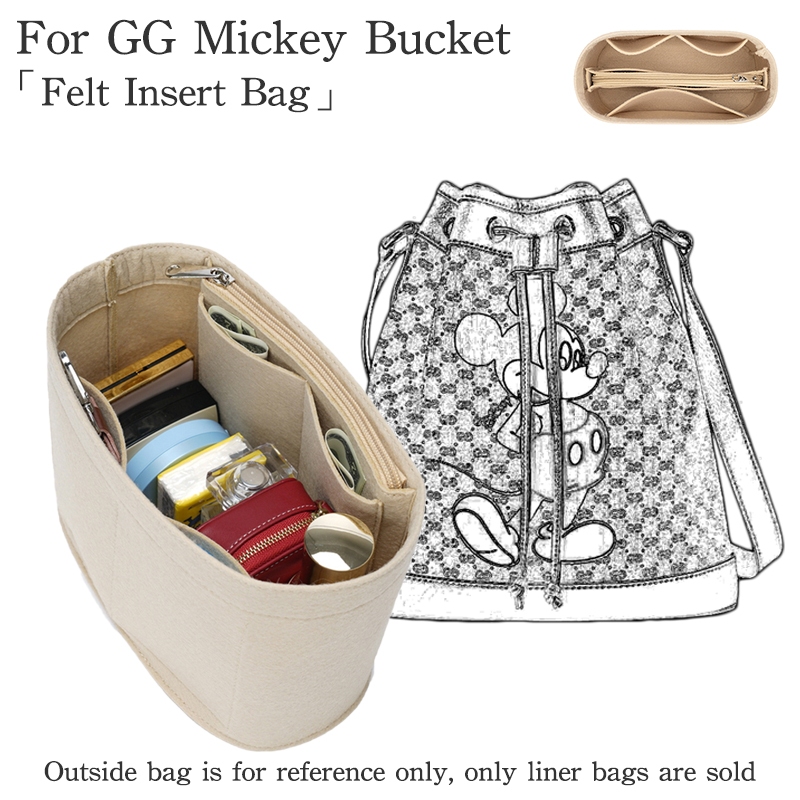 Multi-pocket Felt Organizer กระเป๋าสําหรับ Mickey Mouse GG Bucket กระเป๋าแต่งหน้ากระเป๋ารองรับแบบพกพาใส่กระเป๋า Organizer
