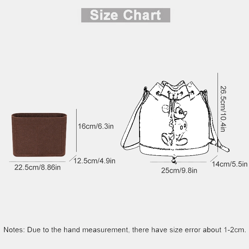 Multi-pocket Felt Organizer กระเป๋าสําหรับ Mickey Mouse GG Bucket กระเป๋าแต่งหน้ากระเป๋ารองรับแบบพกพาใส่กระเป๋า Organizer