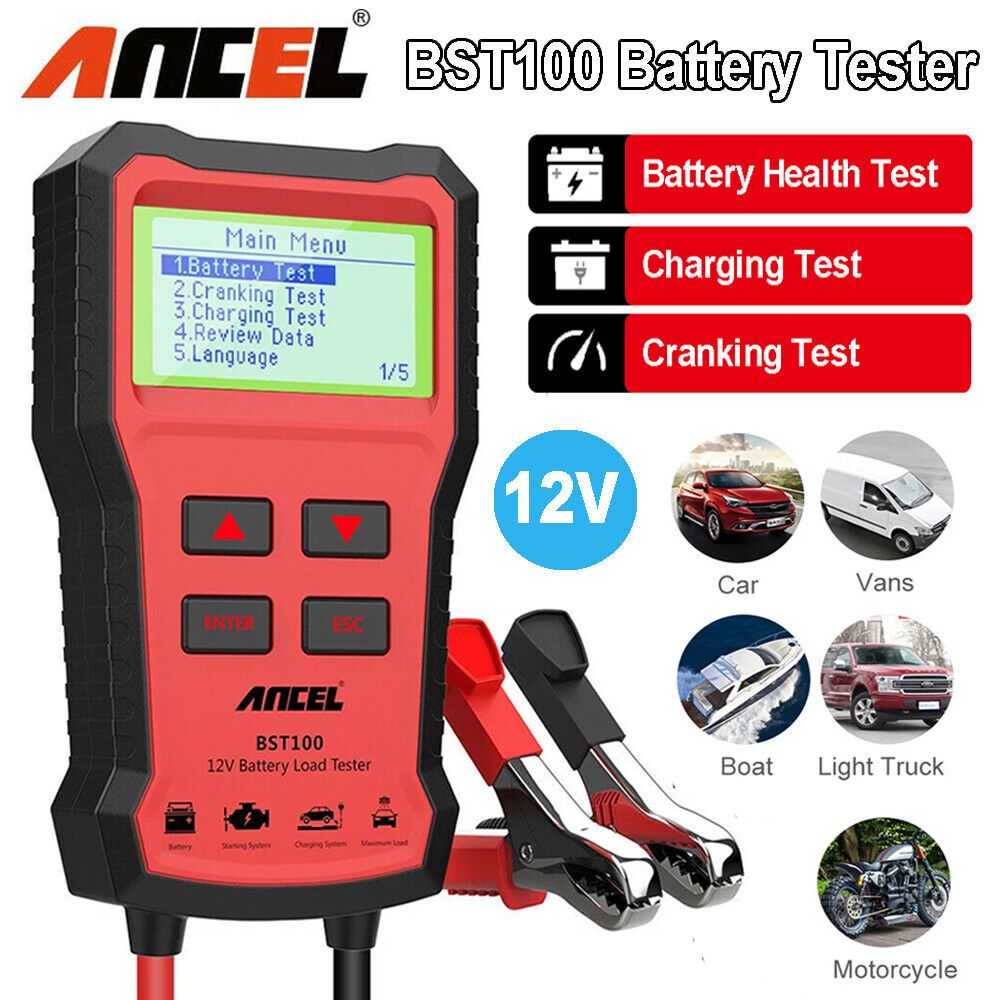 Ancel BST100 เครื่องวิเคราะห์แบตเตอรี่รถยนต์ดิจิทัล 12V ตรวจสอบสุขภาพและโหลดแบตเตอรี่แบบอัตโนมัติ