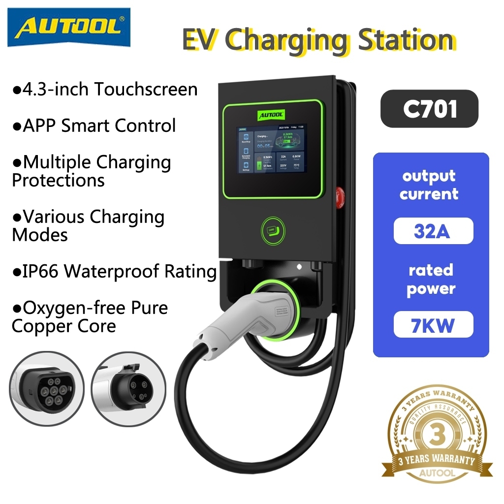 Autool C701 สถานีชาร์จรถยนต์ไฟฟ้า 7KW 32A EV Charger APP สมาร์ทควบคุมกล่องชาร์จ Charger สําหรับรถยนต