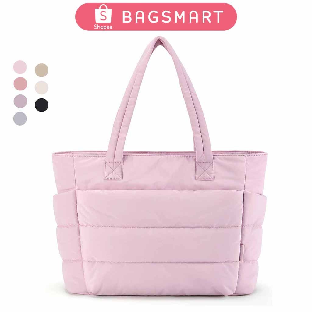 BAGSMART สุภาพสตรีกระเป๋าสะพายขนาดใหญ่ Tote Bag สําหรับผู้หญิง กระเป๋าเมฆสบาย ๆ สีทึบ