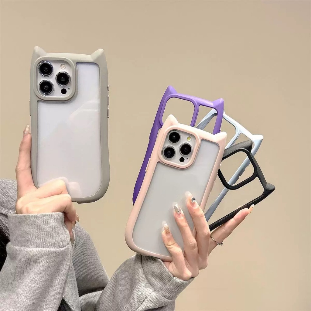 【 เคสโทรศัพท ์ กันกระแทกหูแมวกล ้ วย TPU 】 เหมาะสําหรับ iPhone 15 14 13 12 11 เคสโทรศัพท ์ แผงหลังแข ็ งขอบนุ ่ มเปลือกดูดซับแรงกระแทก