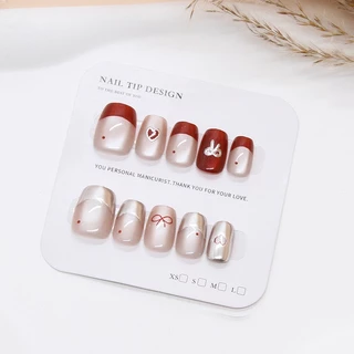 Cat Eye Press on Nails เล็บปลอมทรงสี่เหลี่ยมสั้นพร้อมสติ๊กเกอร์กาว XS/S/M