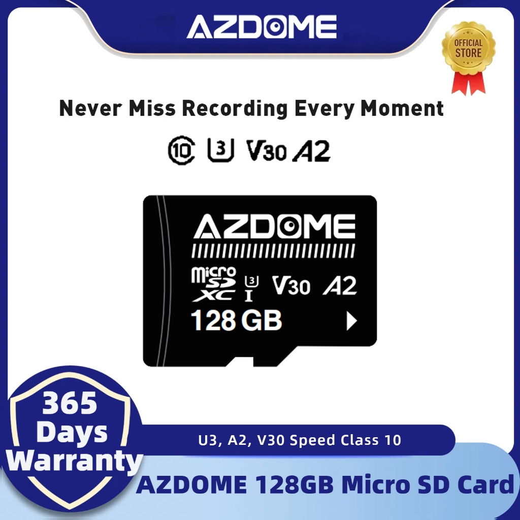 AZDOME 64GB 128GB SD การ์ด SDXC Micro SD การ์ดหน่วยความจํา U3, A2, V30 Speed Class สําหรับ AZDOME Da