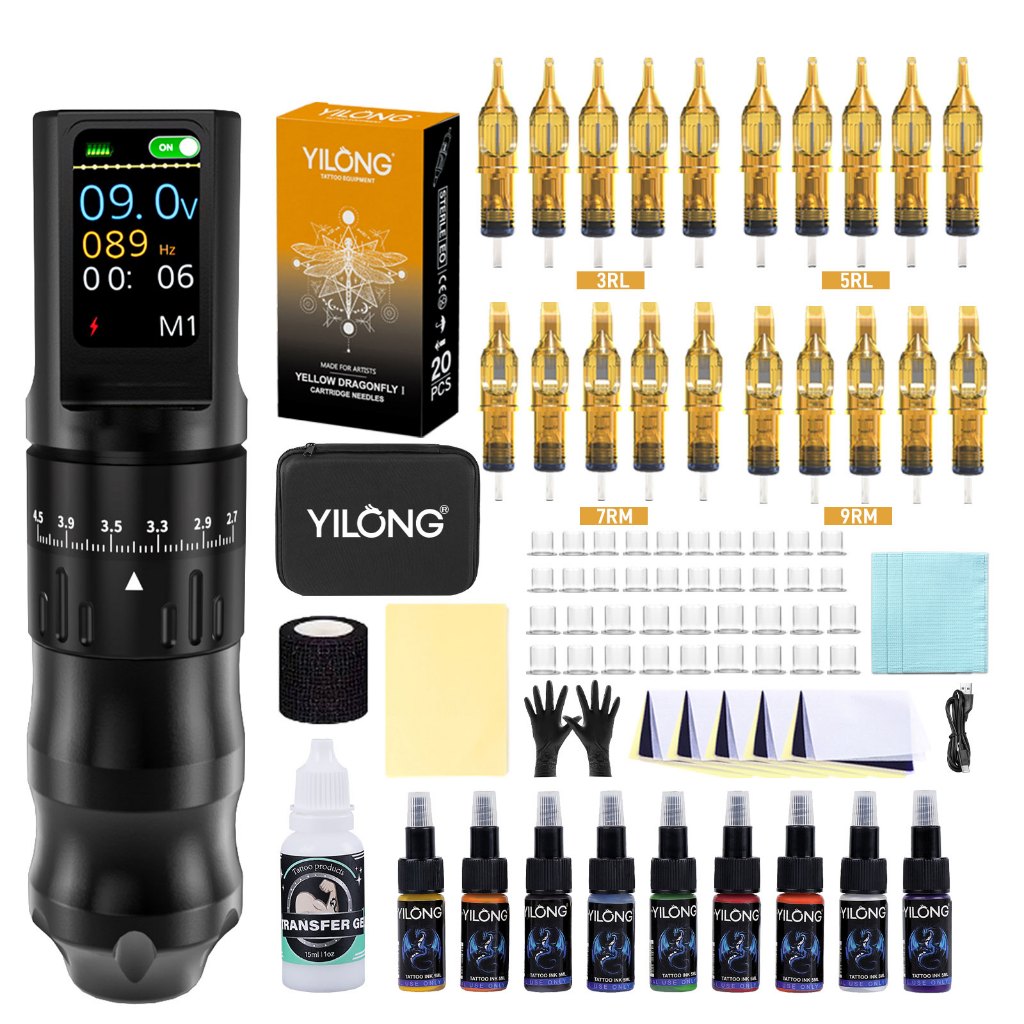 ยี่หลง มืออาชีพไร้สายปากกาเครื่องสักชุดปรับจังหวะ2.7มิลลิเมตร-4.5มิลลิเมตรสักปากกาด้วยตลับเข็มสําหรับร่างกายศิลปะ